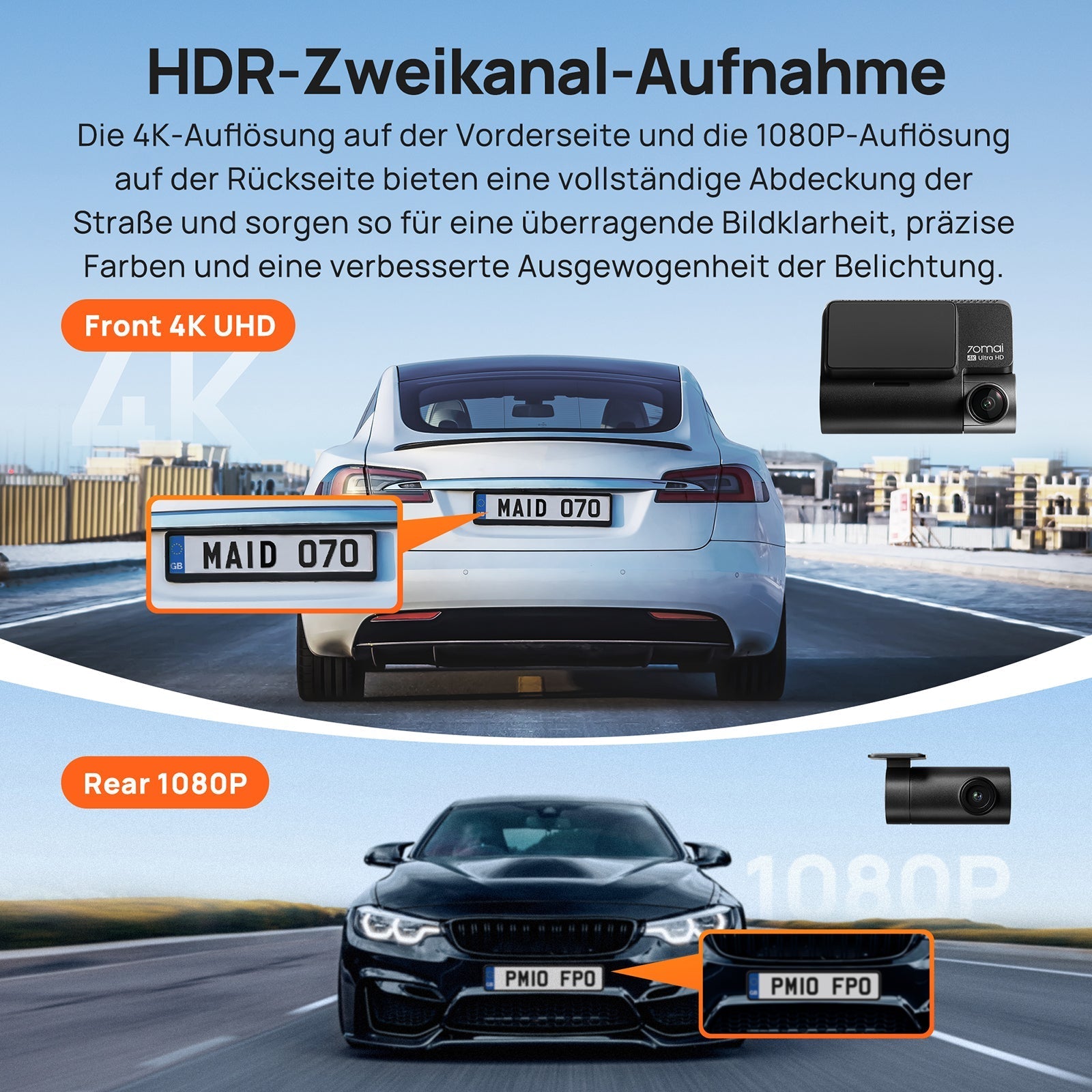 70mai Dash Cam A810 4K HDR Sony Starvis 2 IMX678 Dual-channel