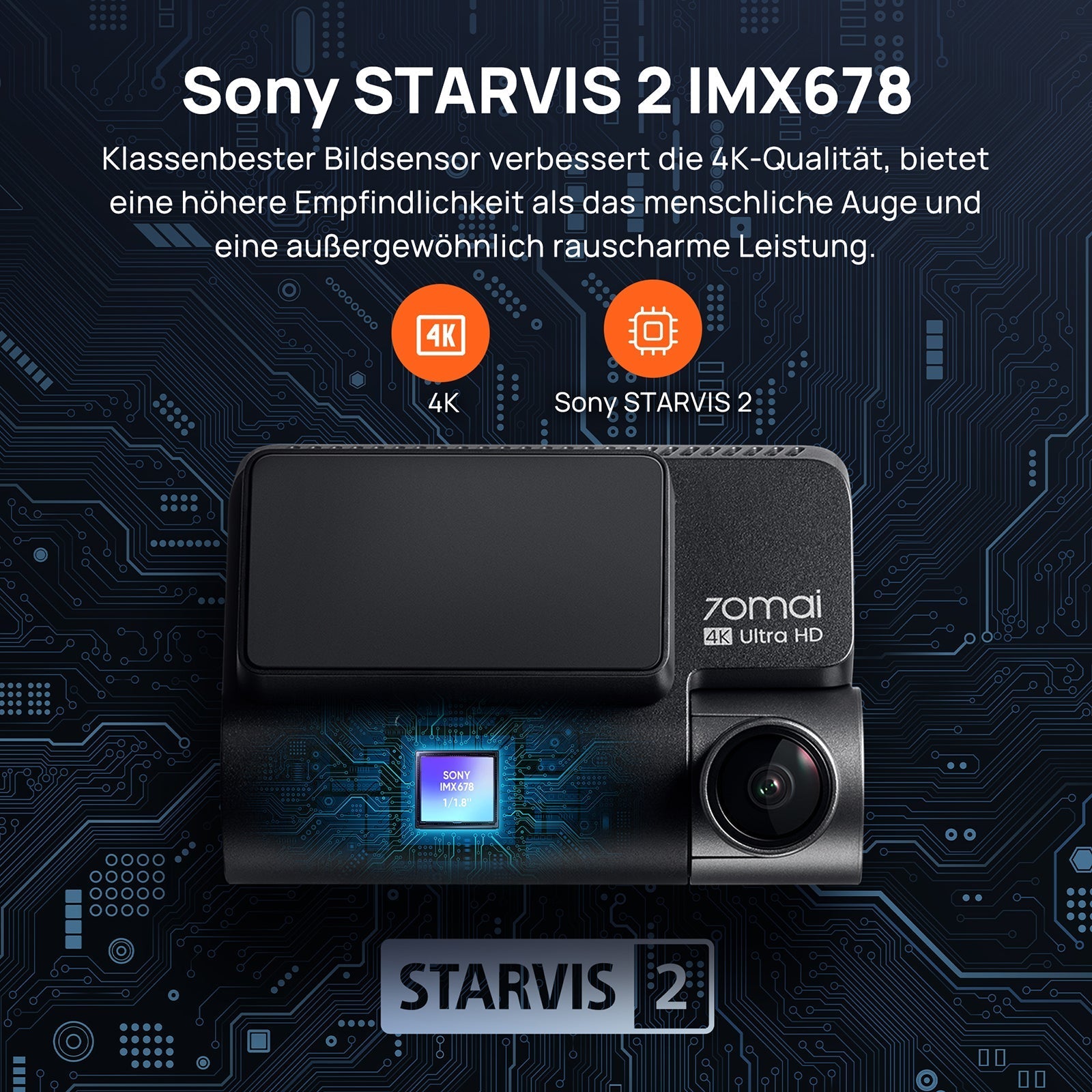 70mai Dash Cam A810 4K HDR Sony Starvis 2 IMX678 Dual-channel