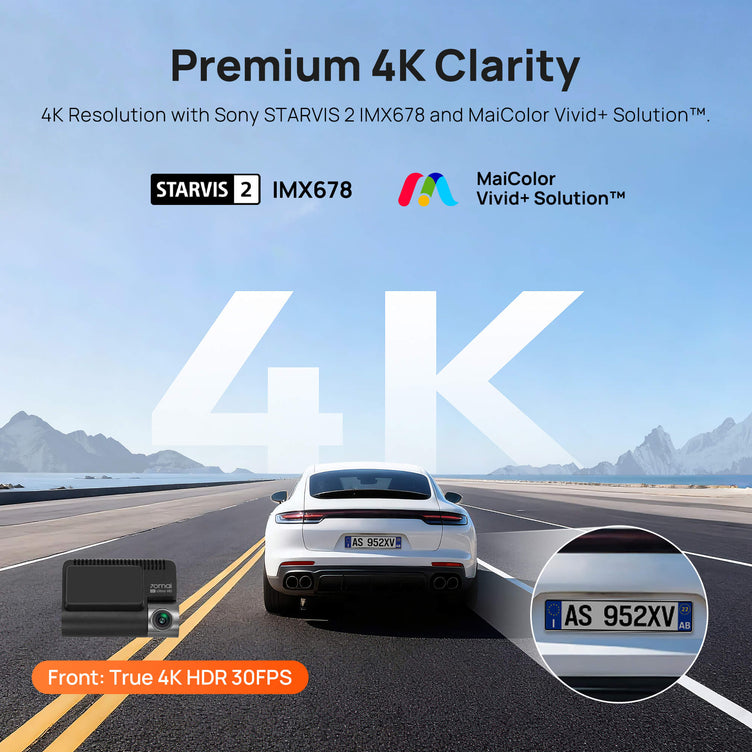 70mai Dash Cam 4K A810S with Sony STARVIS 2 IMX678, License Plate Enhancement, Buffered Emergency Record, Supercapacitor & 4G LTE