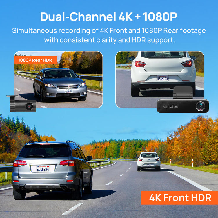 70mai Dash Cam 4K M800 with Built-In eMMC, Dual Sony STARVIS 2, HDR Recording, 4G LTE & Compact Design