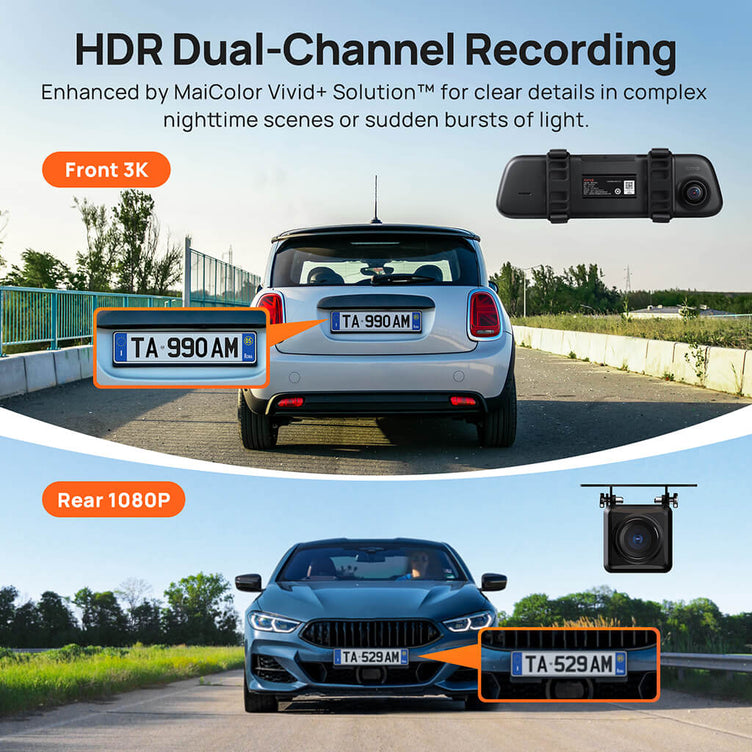 70mai Rearview Dash Cam S500 3K HDR with A 9-Inch Touch Screen & Super Capacitor