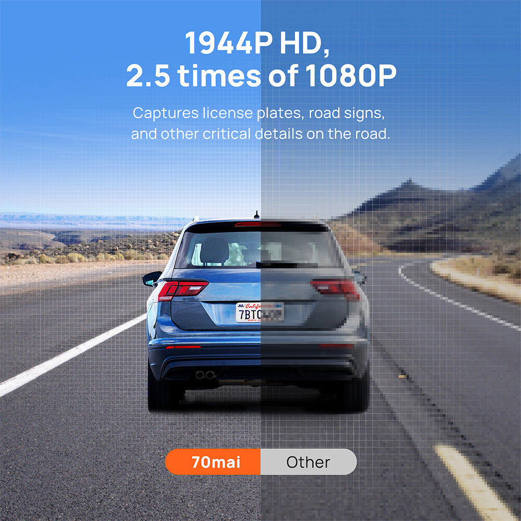 70mai Dash Cam A500S 2.7K HD with 2-Inch Screen & Dual-Channel Supported