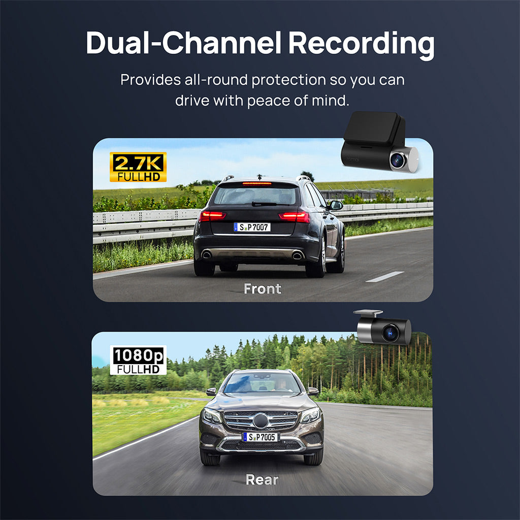 70mai Dash Cam A500S 2.7K HD with 2-Inch Screen & Dual-Channel Supported
